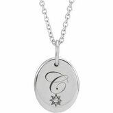 87242 / Engravable / NECKLACE / round / 1 Mm / Sterling Silver / Set / Diamond / I1, G-H :: .005 Ct / 16-18 In / Poliert / Oval Pendant Necklace With Starburst Accent