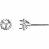 Diamond Semi-Mount 3-Prong Halo-Styled Earrings or Mounting
