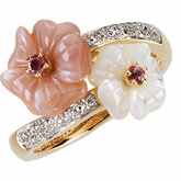 Genuine Pink Tourmaline, Mother Of Pearl & Diamond Ring
