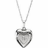 Heart Locket with Diamond on a 18" Solid Rope Chain