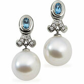 South Sea Cultured Pearl, Genuine Aquamarine & Diamond Earrings