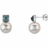 South Sea Cultured Pearl & London Blue Topaz Earrings or Semi-mount
