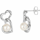 Freshwater Cultured Pearl Double Heart Earrings