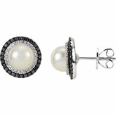 Freshwater Cultured Pearl & Diamond Halo-Styled Earrings