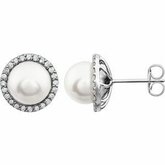 Freshwater Cultured Pearl & Halo-Styled Diamond Earrings