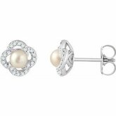 652727 / Set / 14K White / PAIR / Poliert / White Freshwater Cultured Pearl And 1 / 6 Ctw Diamond Earrings