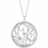 25mm 3-Letter Script  Monogram Necklace with Rope Border