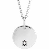 87241 / Engravable / NECKLACE / round / 1 Mm / Sterling Silver / Set / Diamond / I1, G-H :: .005 Ct / 16-18 In / Poliert / Circle Pendant Necklace With Starburst Accent