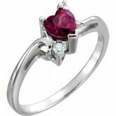 Heart-Shaped Genuine Rhodolite Garnet & Diamond Ring