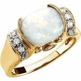 Genuine Opal Cabochon, Pink Tourmaline & Diamond Ring