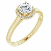 653431 / Engagement Ring / Set / 14K Yellow / Charles & Colvard Forever One Moissanite / Round / 6.5 Mm / Polished / Near Colorless Created Moissanite And 1/8 Ctw Dia Engagement Ring