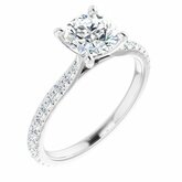 653433 / Engagement Ring / Set / 14K White / Charles & Colvard Forever One Moissanite / Round / 6.5 Mm / Polished / Near Colorless Created Moissanite And 3/8 Ctw Diamond Engagement Ring