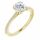 653436 / Engagement Ring / Set / 14K Yellow / Charles & Colvard Forever One Moissanite / Round / 6.5 Mm / Polished / Near Colorless Created Moissanite And 1/10 Ctw Diamond Engagement Ring