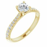 653437 / Engagement Ring / Set / 14K Yellow / Charles & Colvard Forever One Moissanite / Round / 6.5 Mm / Polished / Near Colorless Created Moissanite And 1/5 Ctw Dia Engagement Ring