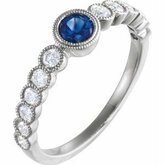 653472 / Set / 14K White / Poliert / Genuine Blue Sapphire And 1 / 2 Ctw Diamond Ring
