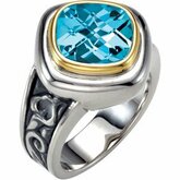Two-Tone Checkerboard Sky Blue Topaz Ring