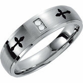 Stainless Steel .02 CTW Diamond Band with Black Laser Cross Design